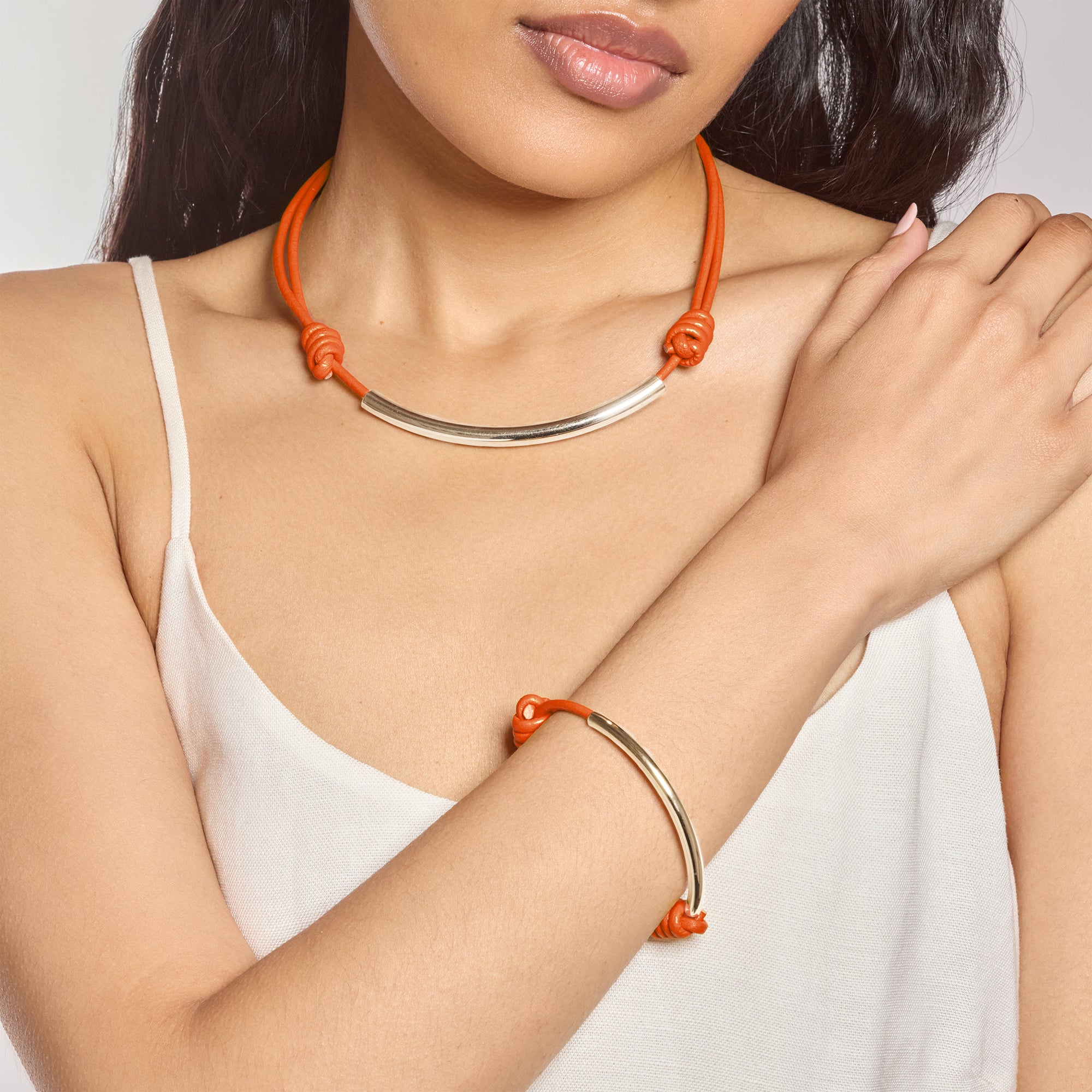 Leather Bond Necklace in Silver