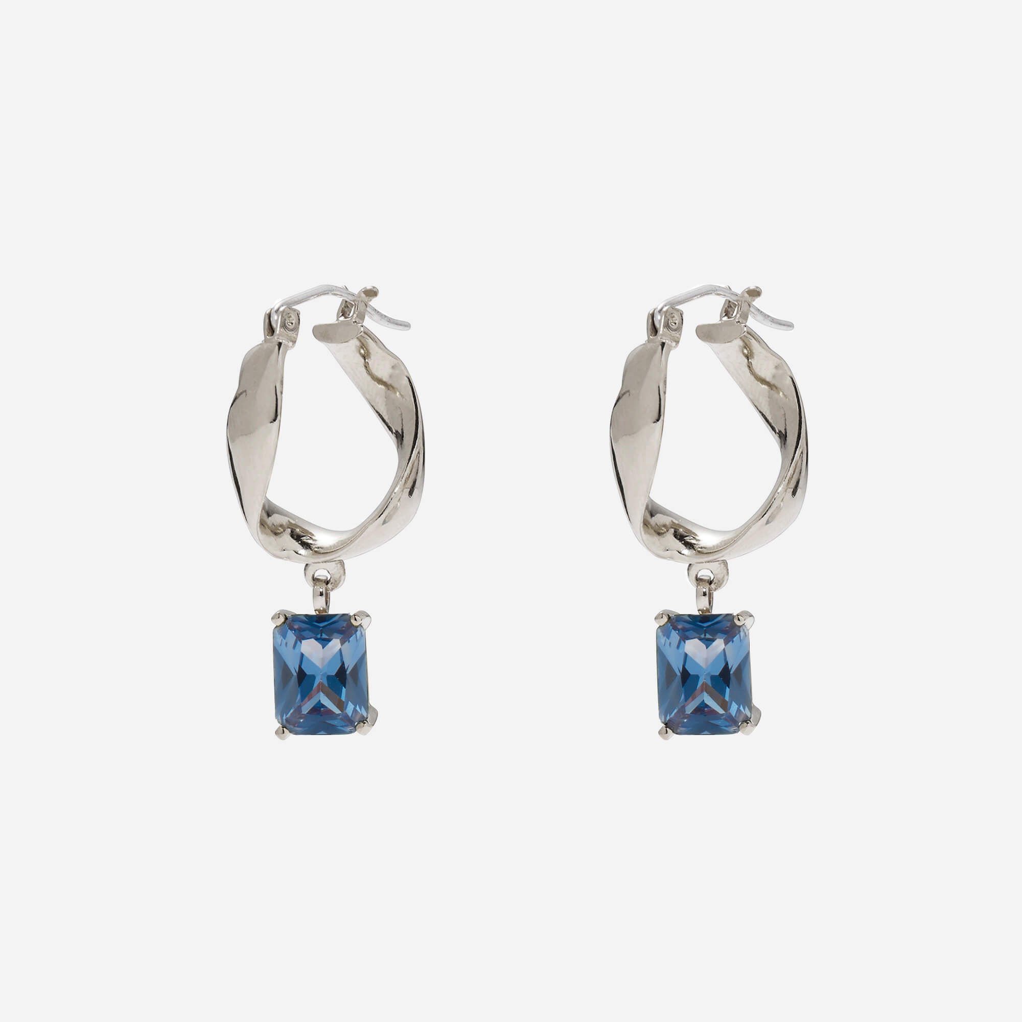 Infinity Hoops with Blue Zircon in Silver