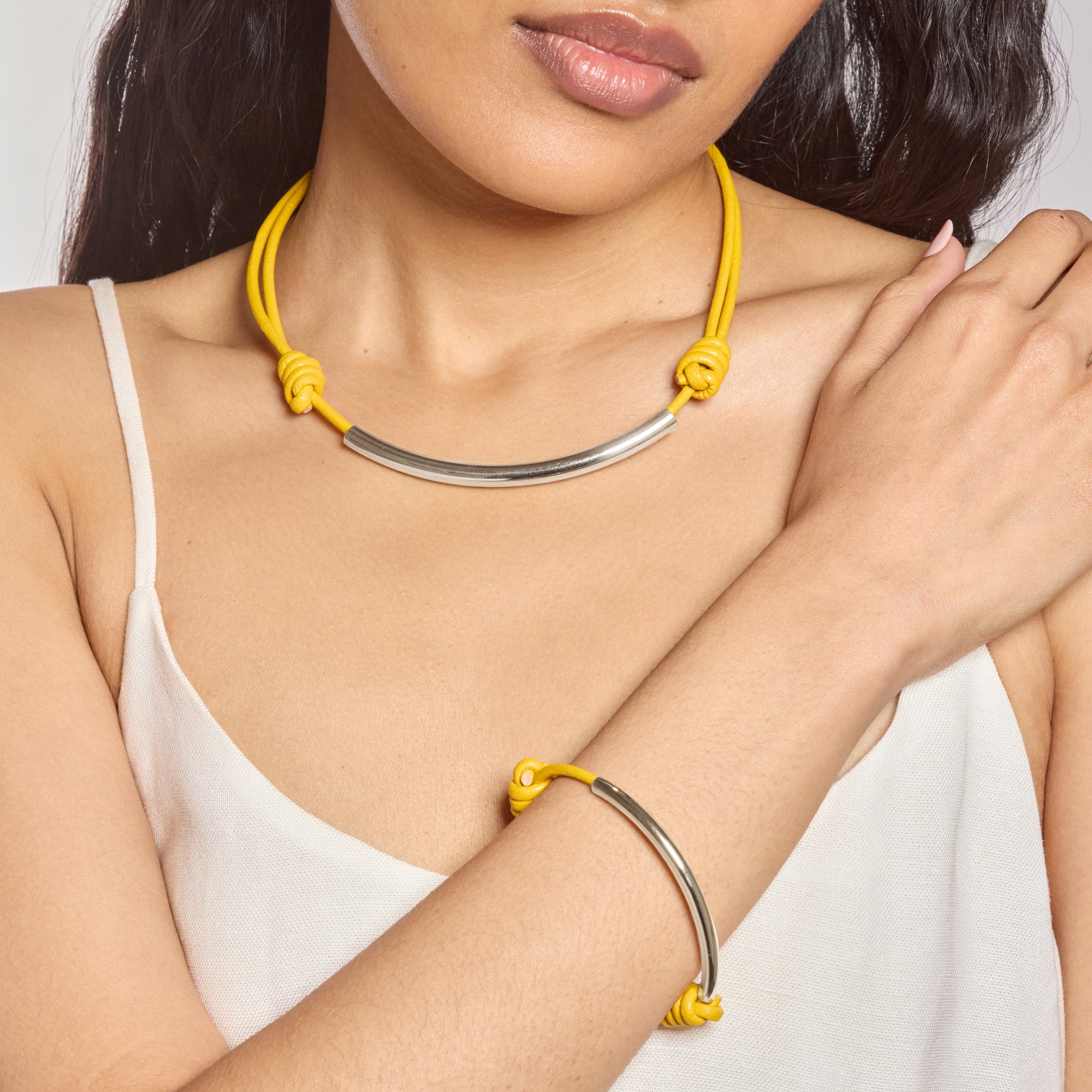 Leather Bond Bracelet in Silver