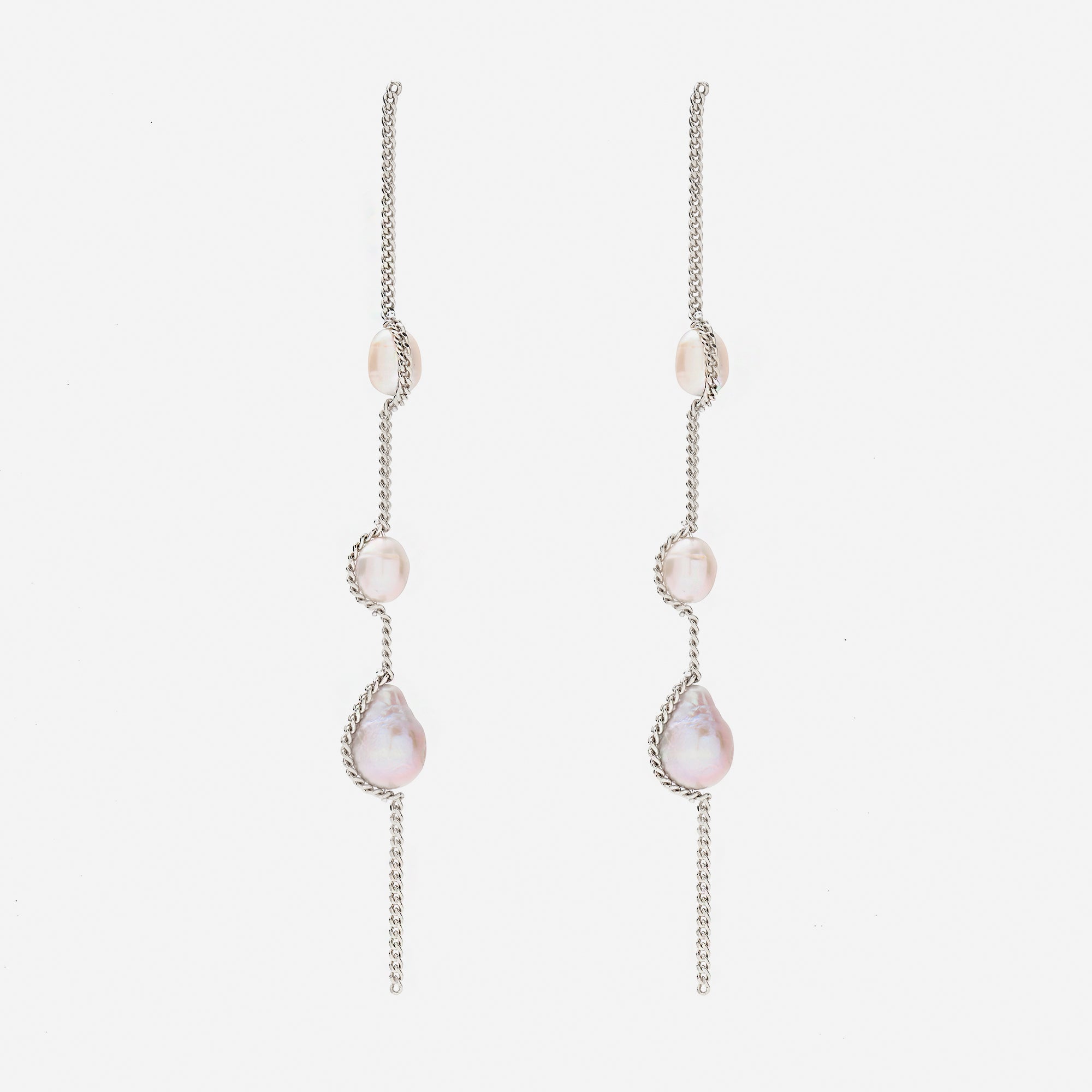 Threaded Pearl Earrings in Silver