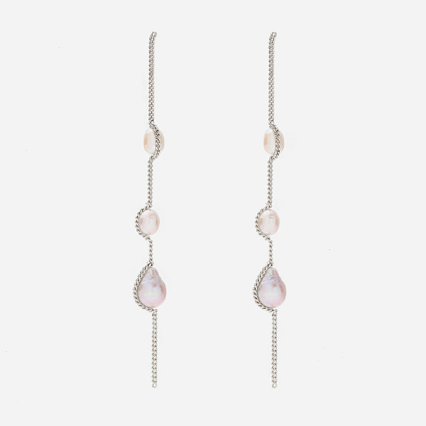 Threaded Pearl Earrings in Silver