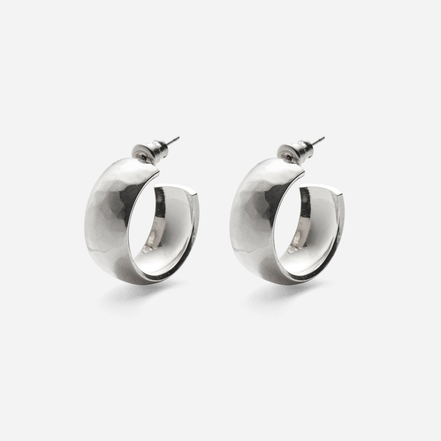 Hammered Dome Hoops in Silver