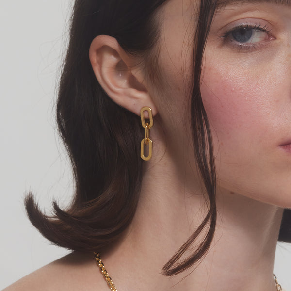 Octagon Chain Earrings in Gold