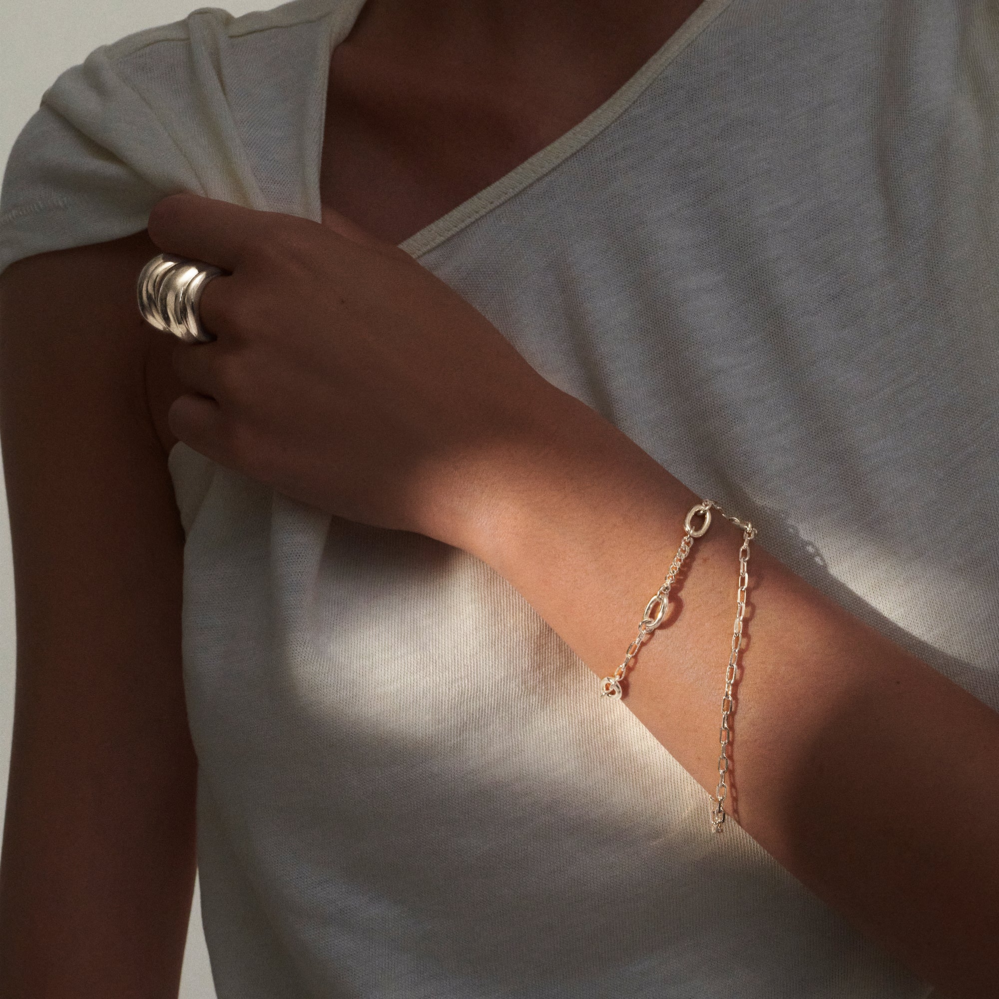 Dual Chain Bracelet in Silver