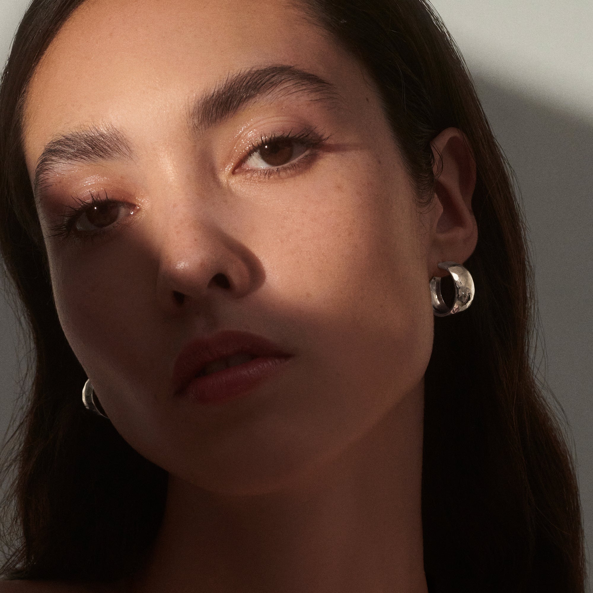 Hammered Dome Hoops in Silver
