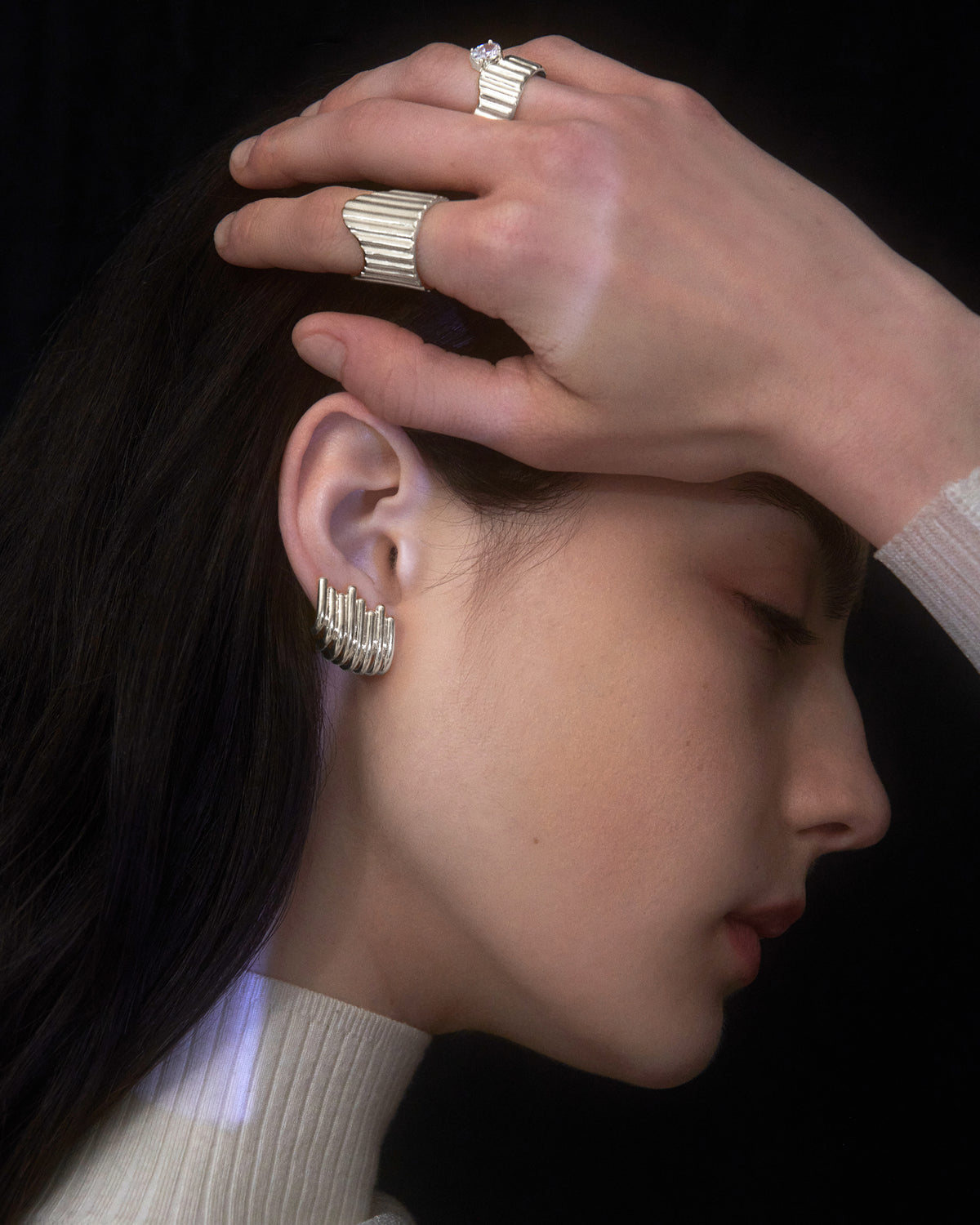Strata Earrings in Silver