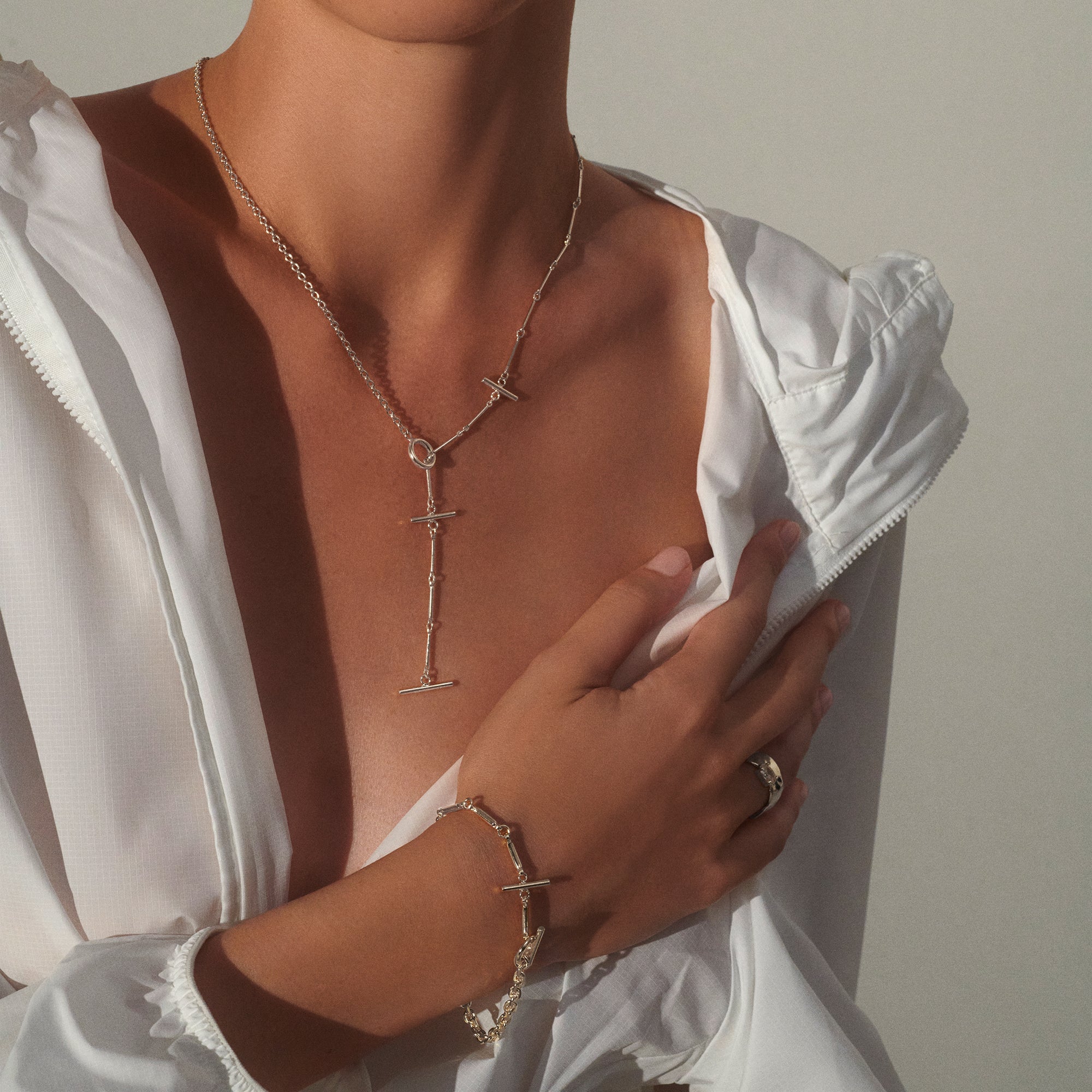 Triplet Toggle Necklace in Silver