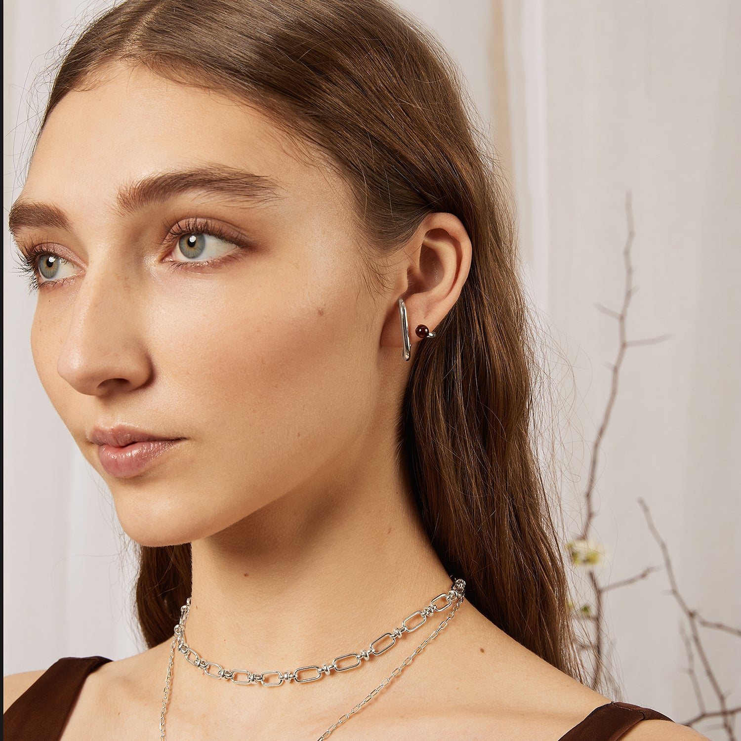 Garnet Clutch Earring in Silver