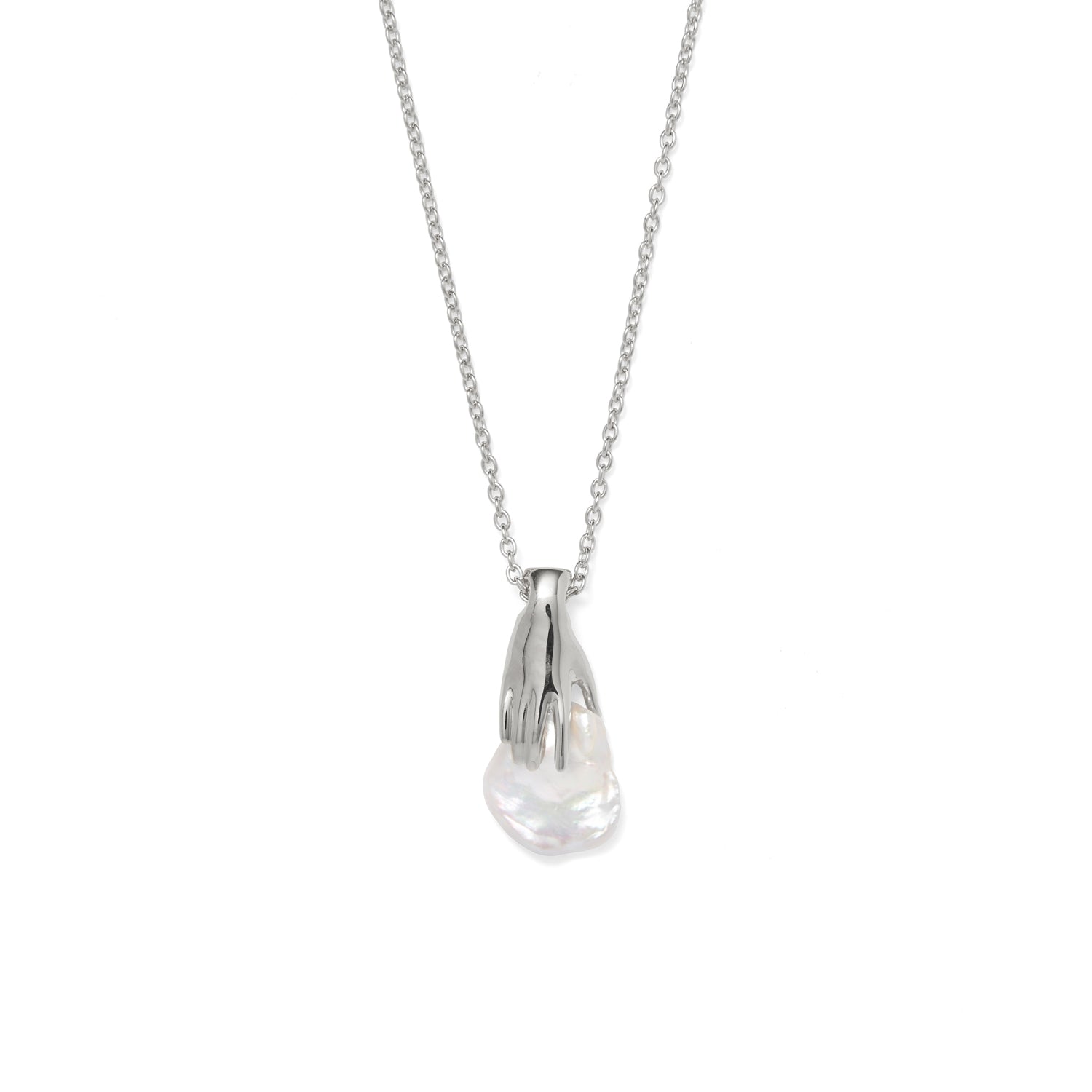Pearl Hand Necklace in Silver