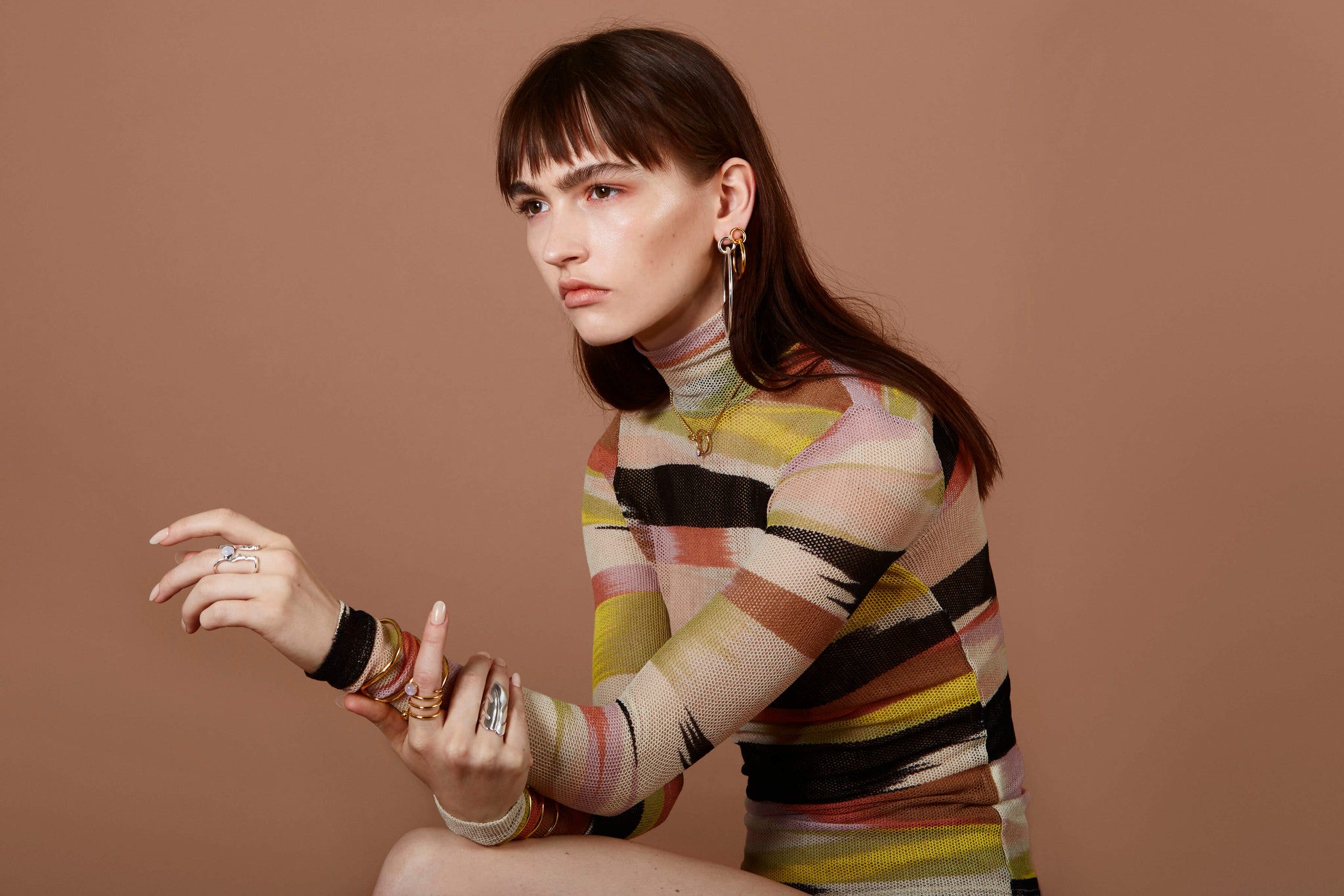 Reflected Silhouette Ring with Rainbow Moonstone in Silver