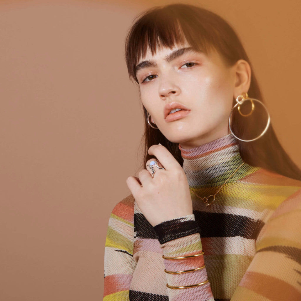 Reflected Silhouette Ring with Rainbow Moonstone in Silver