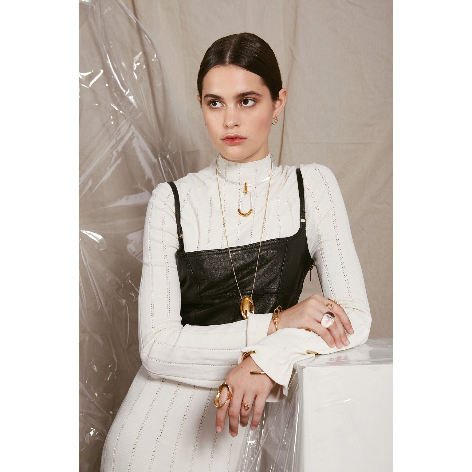 Lucite Link Collar in Gold and Clear