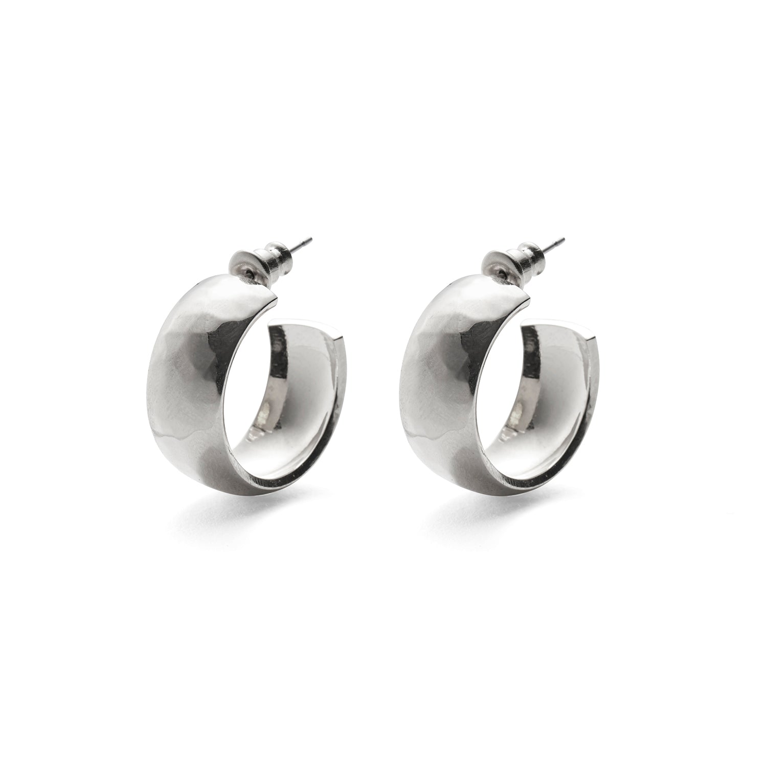 Hammered Dome Hoops in Silver