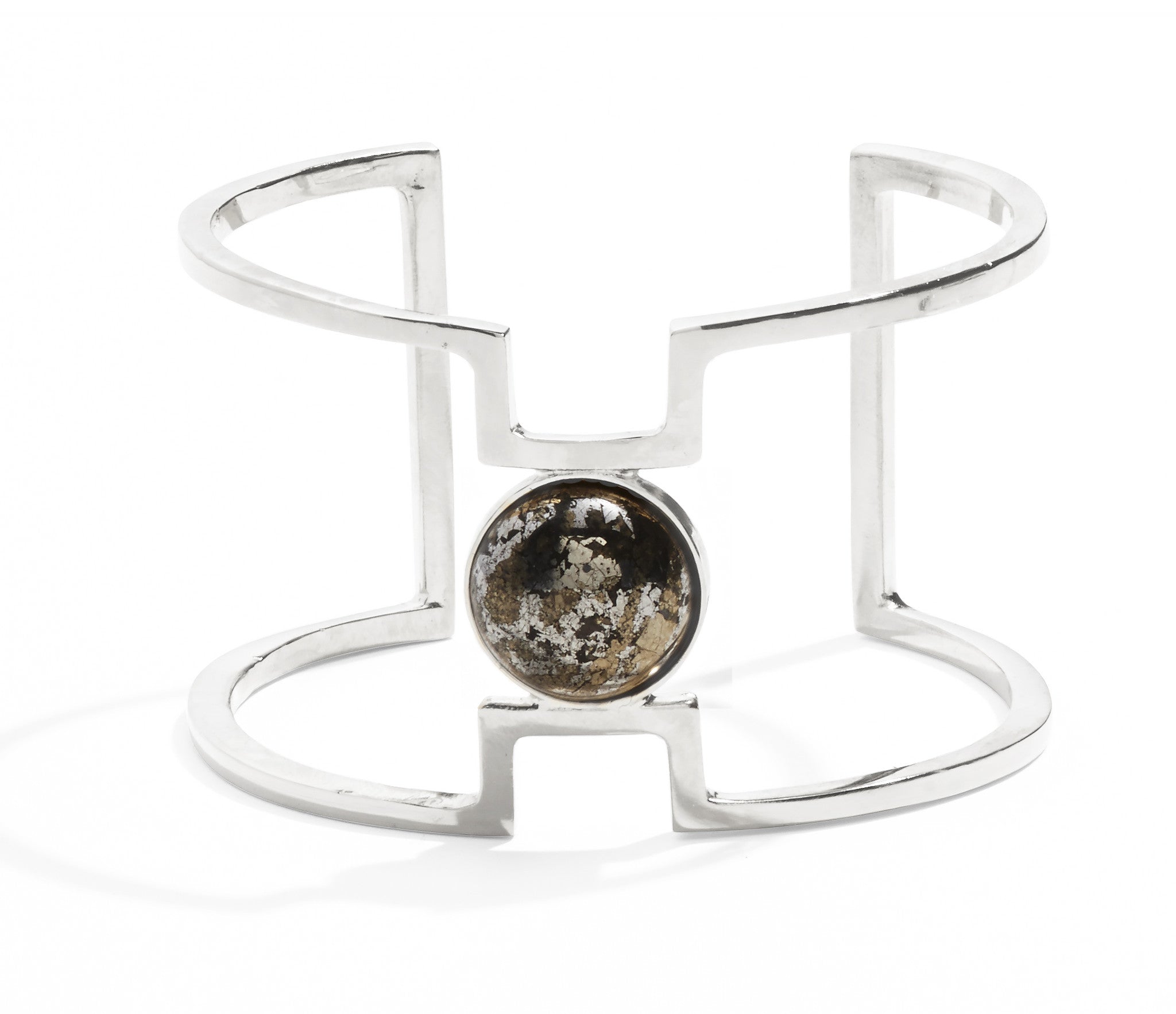 Notch Cuff in Silver with Pyrite