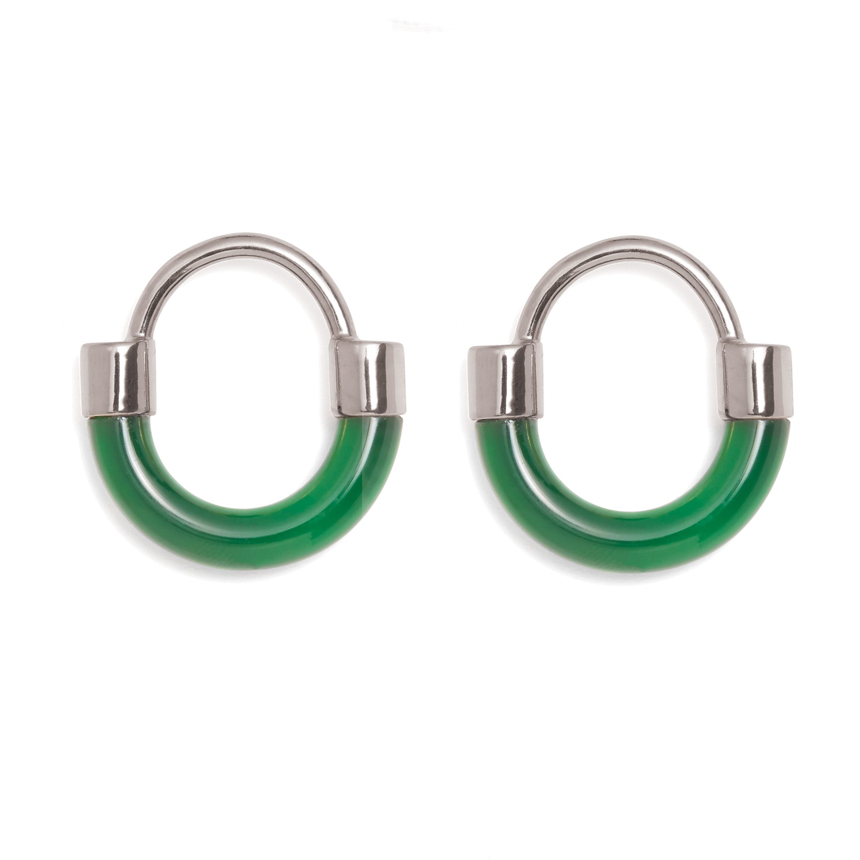 Fraction Earring in Rhodium and Emerald