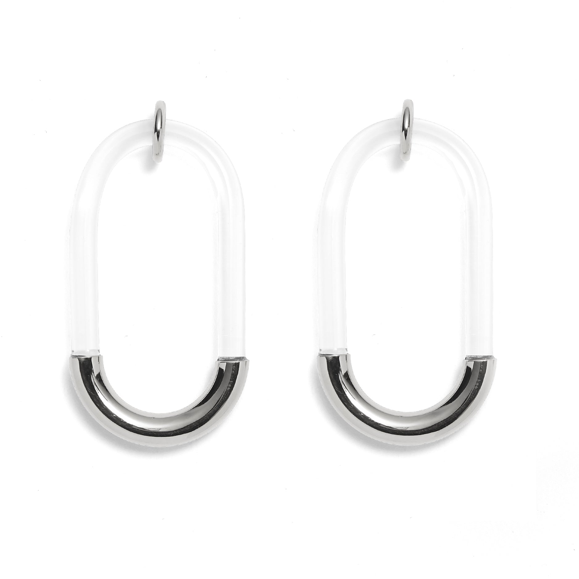 Lady Grey Jewelry Lucite Link Earring in Rhodium and Clear