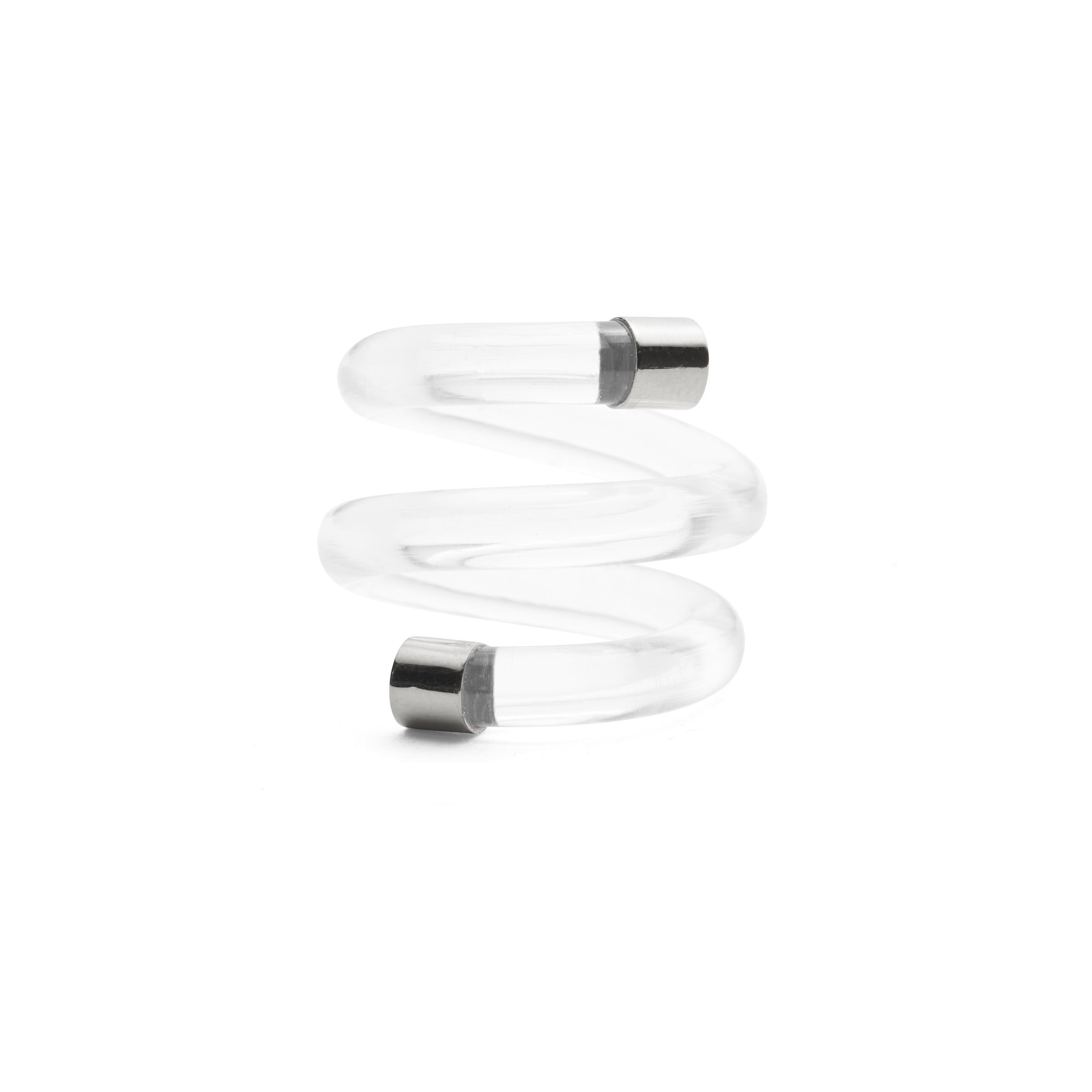 Lady Grey Jewelry Lucite Spiral Ring in Rhodium and Clear