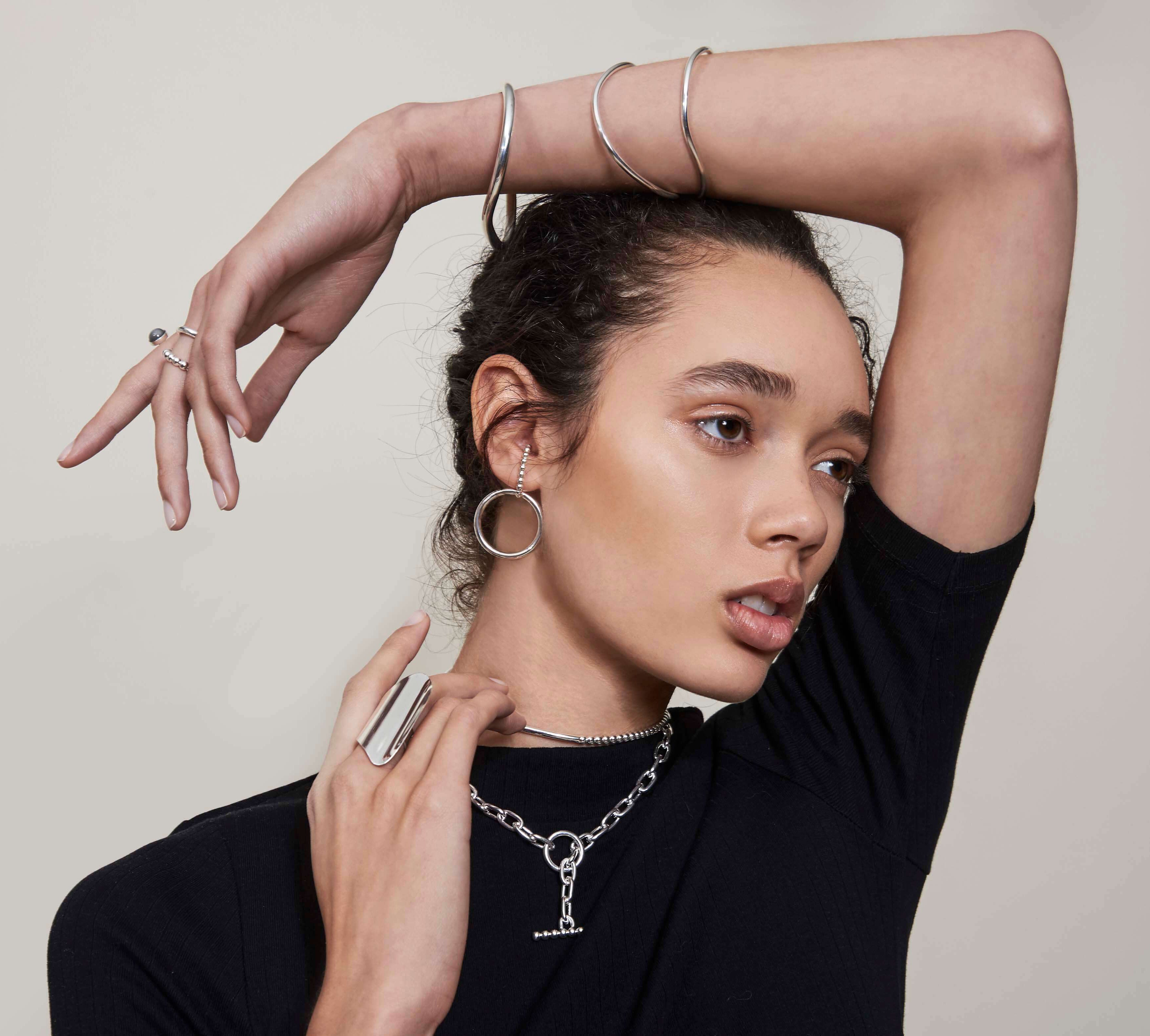 Pearled Toggle Necklace in Silver