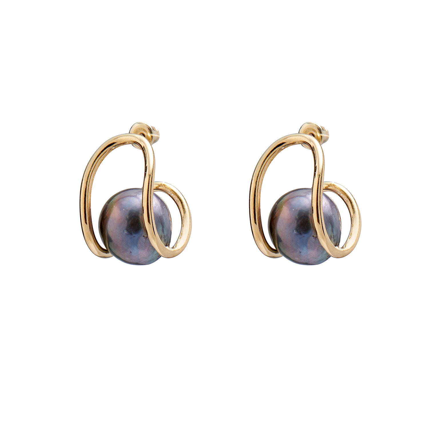 Black Pearl Swerve Earring in Gold