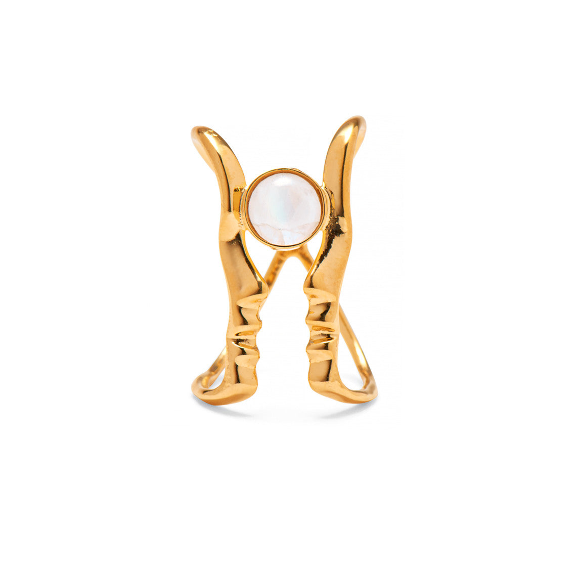 Reflected Silhouette Ring with Rainbow Moonstone in Gold