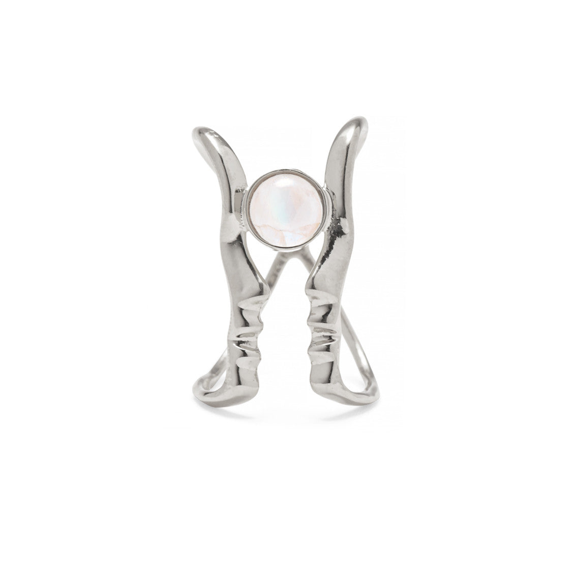 Reflected Silhouette ring with Rainbow Moonstone in Silver
