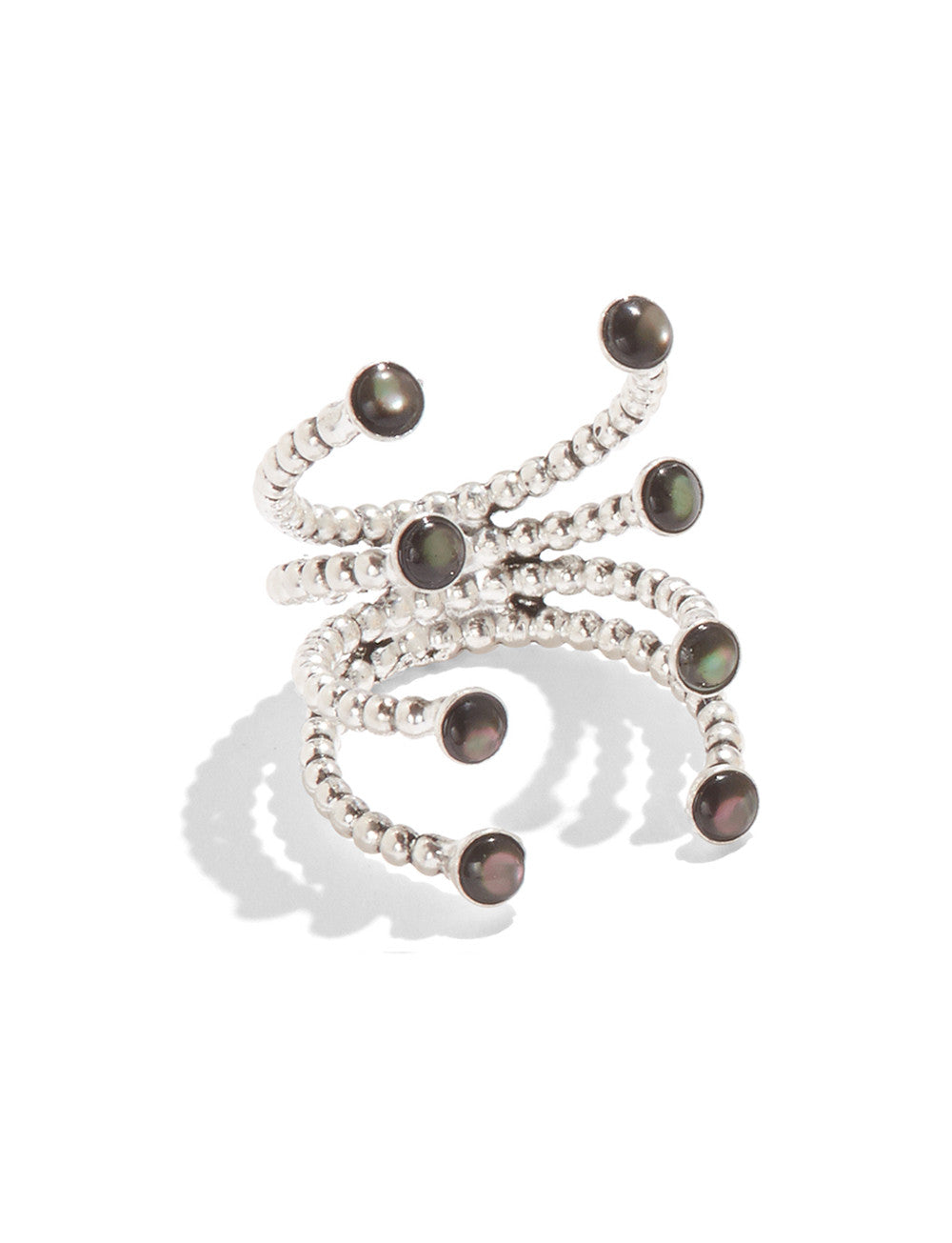 Octal Ring in Silver with Black Mother of Pearl
