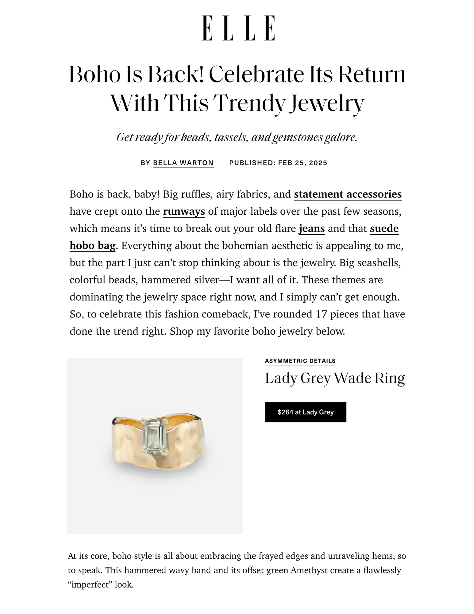 Lady Grey Wade Ring Featured in ELLE Magazine