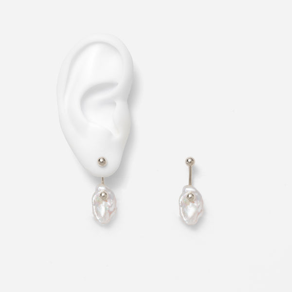 Mini Pearl Bracket Earring in Silver