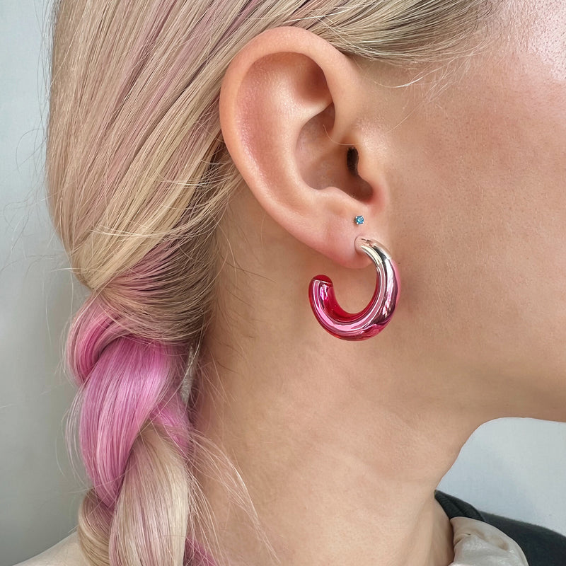 Glazed Hoop Earrings in Silver