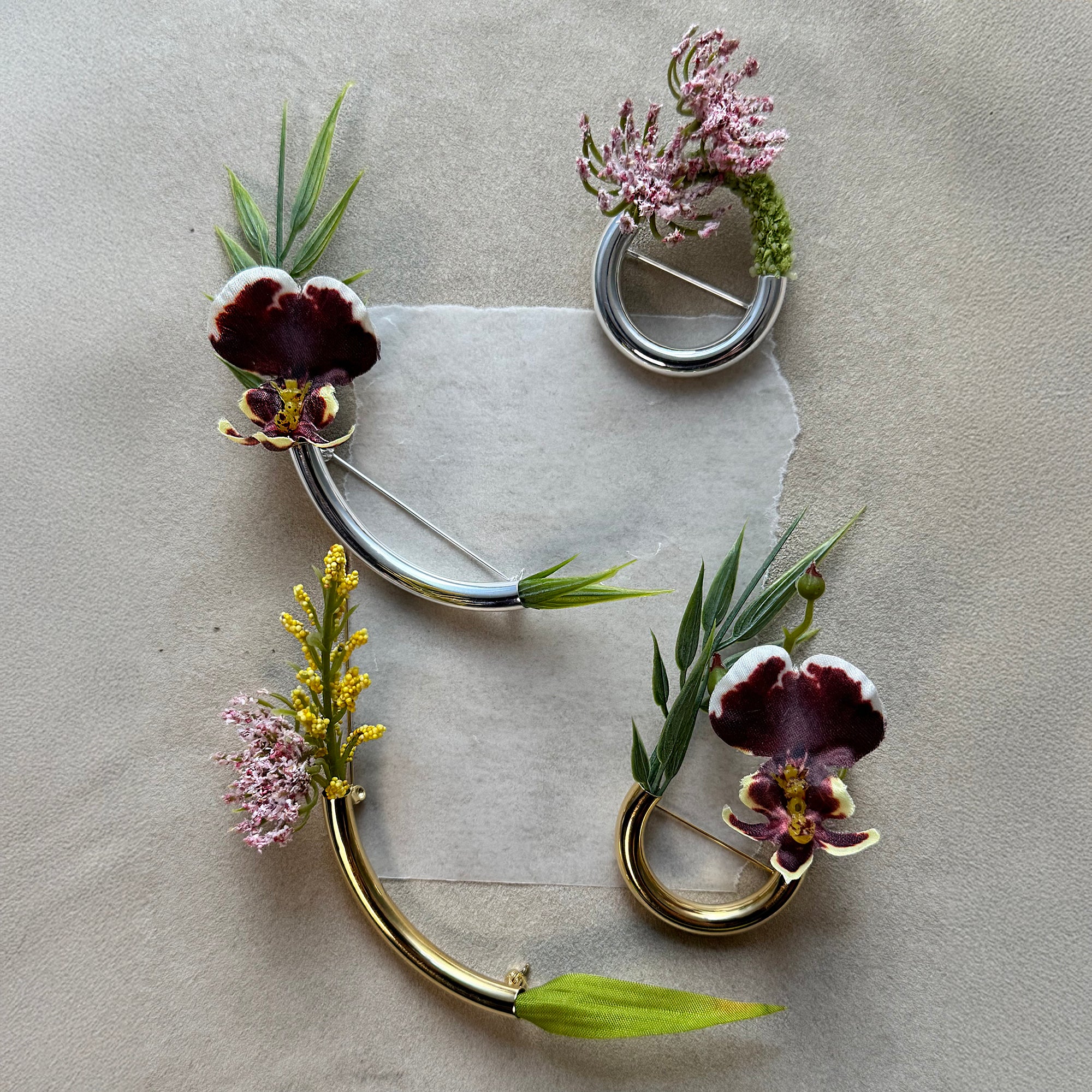 Botanical Brooch- Gold Composition 5