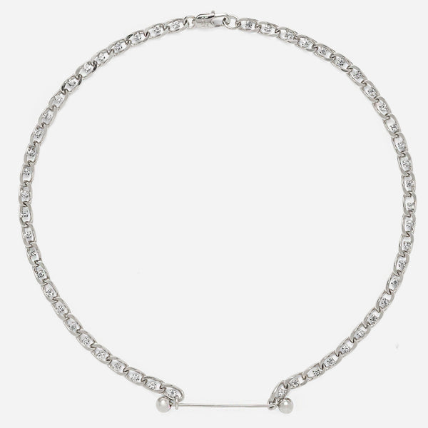 Crystal Barbell Necklace in Silver