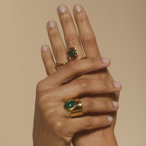 Offset Ring with Green Onyx in Gold