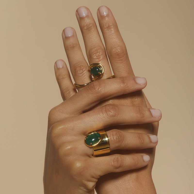 Offset Ring with Green Onyx in Gold