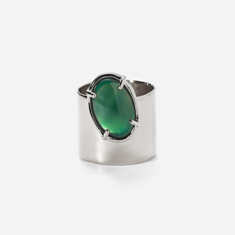 Offset Ring with Green onyx in Silver