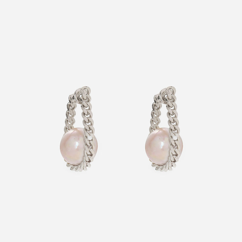 Pearl Cradle Earrings in Silver