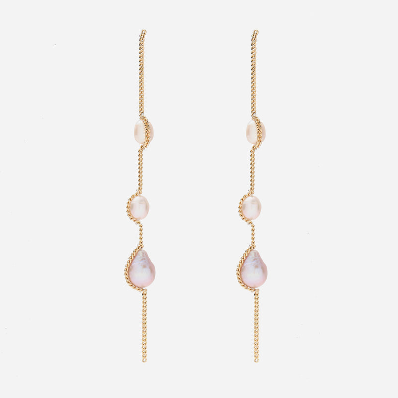 Threaded Pearl Earrings in Gold