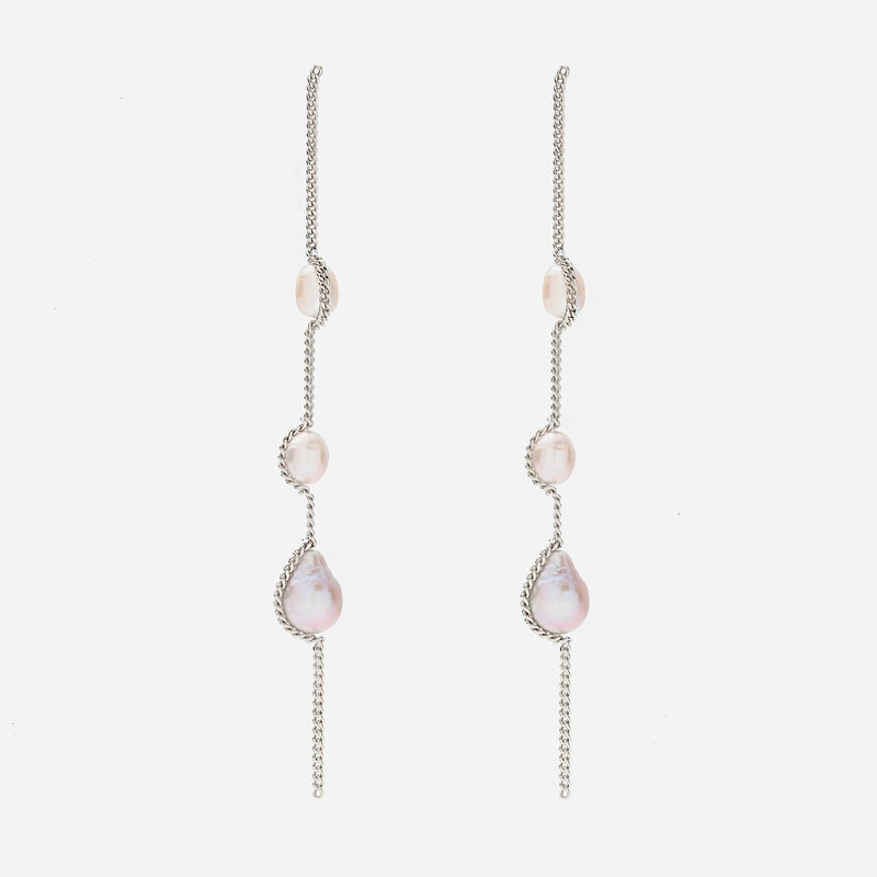 Threaded Pearl Earrings in Silver