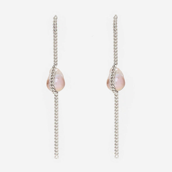 Traced Pearl Earrings in Silver