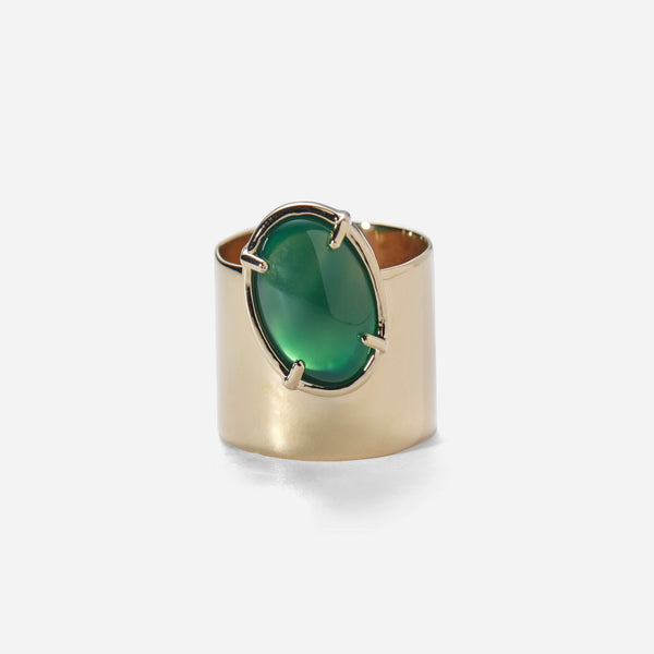 Offset Ring with Green Onyx in Gold