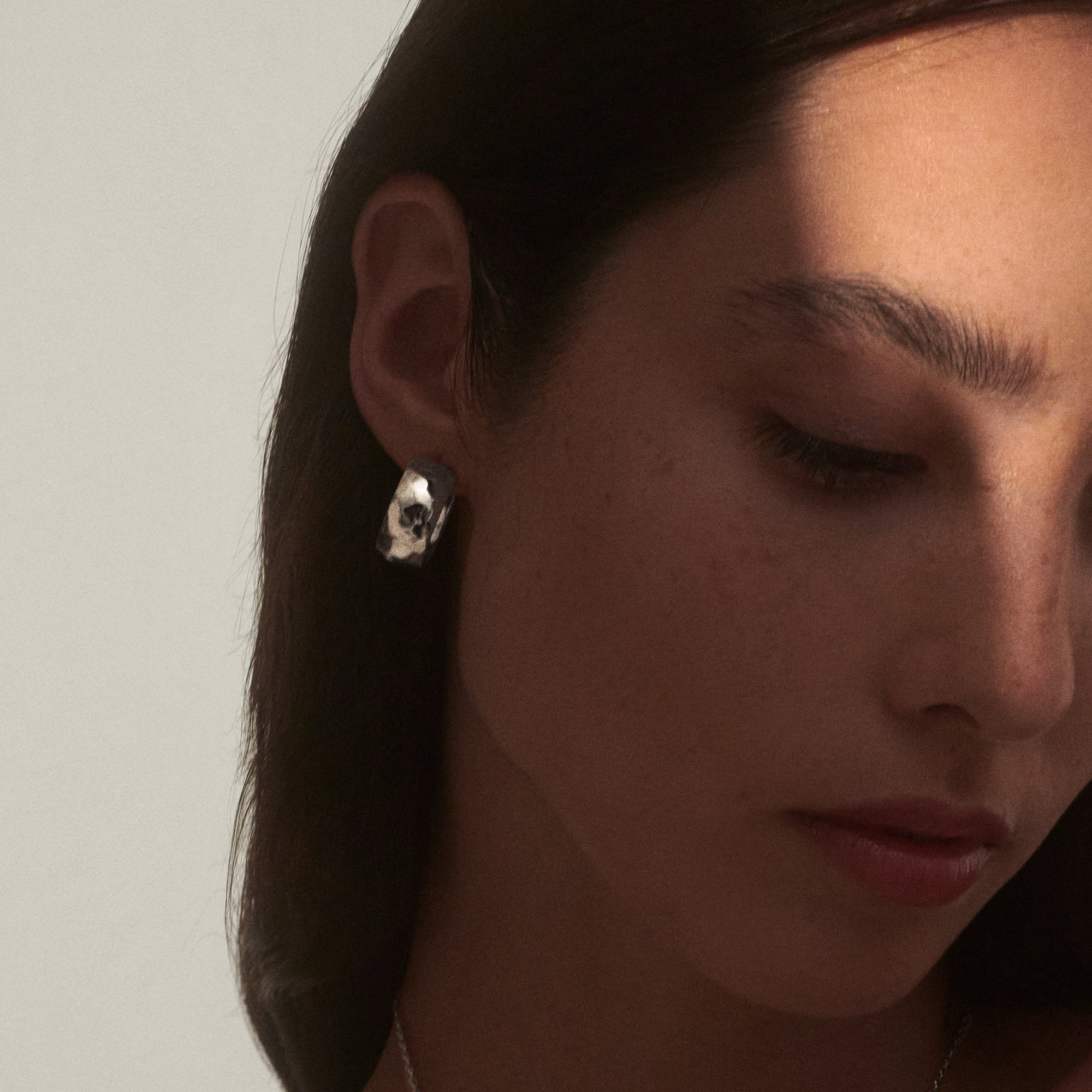 Hammered Dome Hoops in Silver