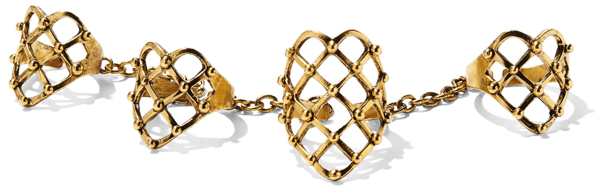 4 Finger Studded Lattice Ring Silver