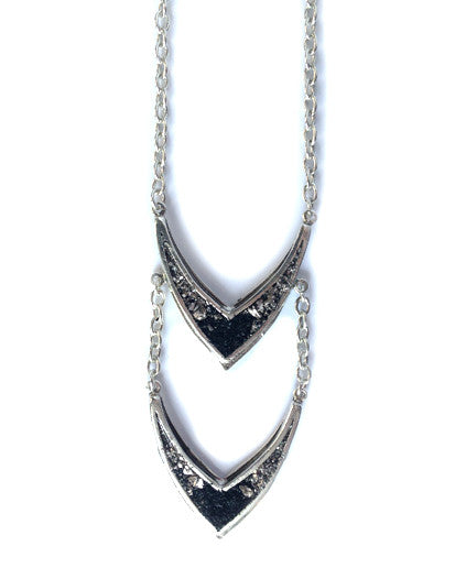 Double Vex Necklace in Silver with Crushed Bismuth and Jet