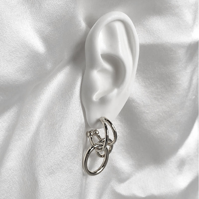 Lady Grey Double Link Earrings in Rhodium