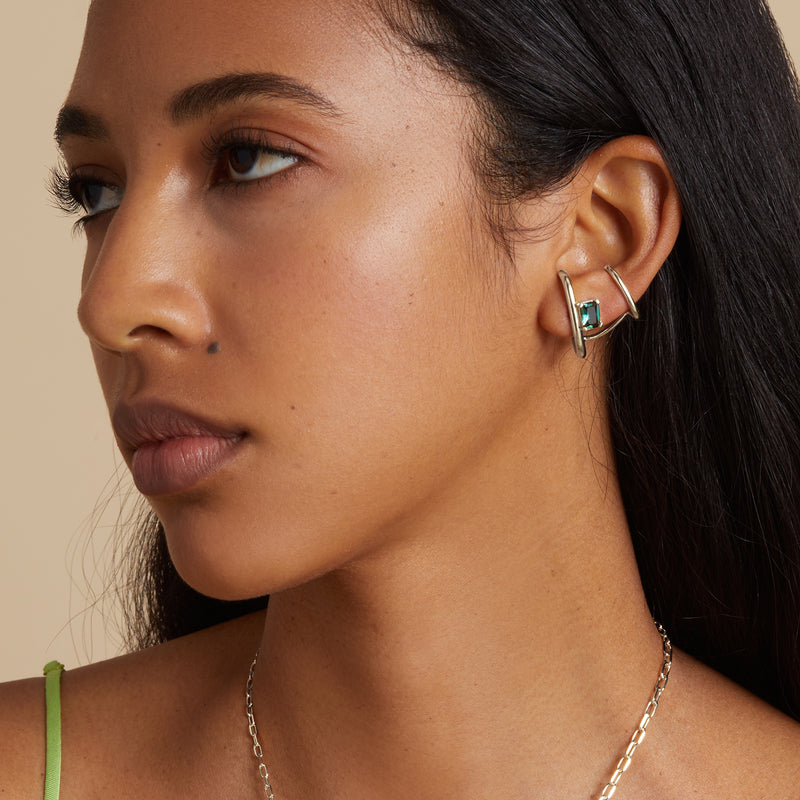 Duo Ear Cuff with Green Quartz in Silver