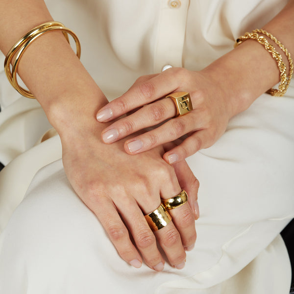 Dome Hammered Ring in Gold