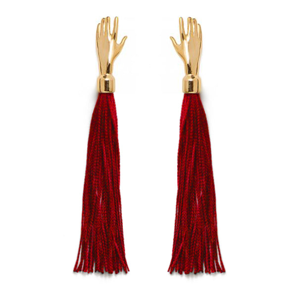 Lady Grey Jewelry Hand Silk Tassel Earring in Crimson