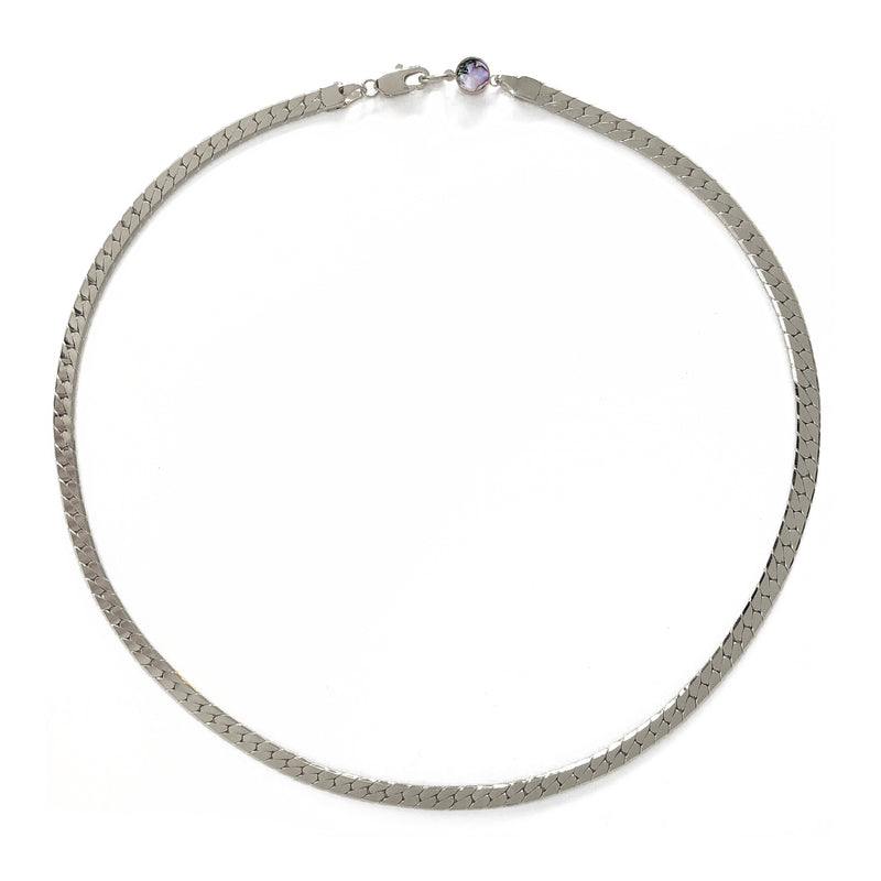 Lady Grey Jewelry Herringbone Necklace in Rhodium and Abalone