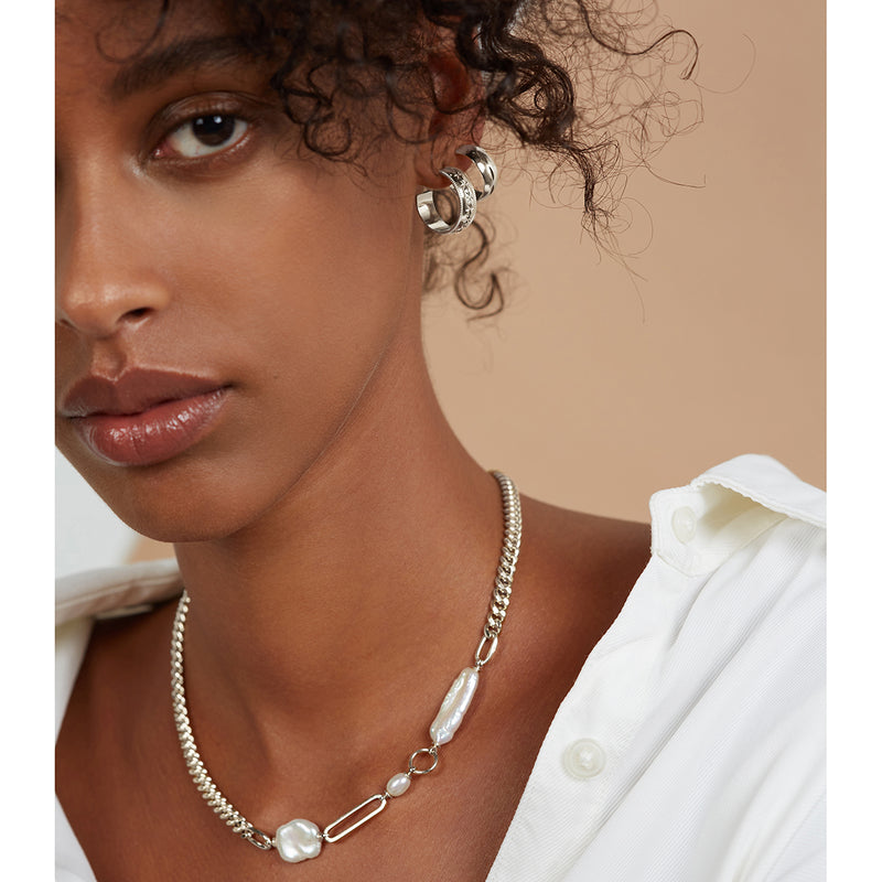 Navette Diamond Cut Hoop in Silver