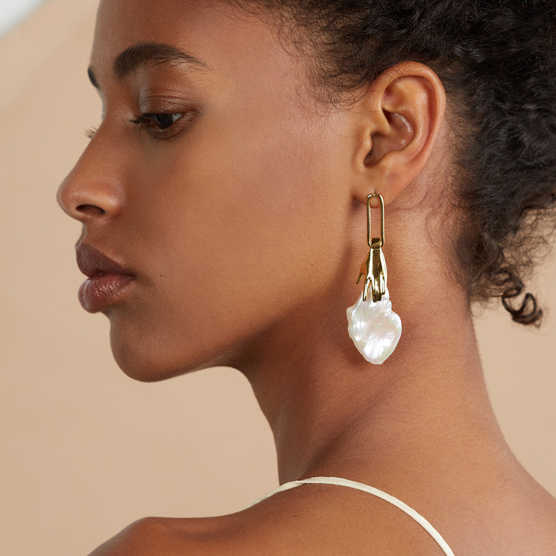 Pearl Hand Earring in Gold
