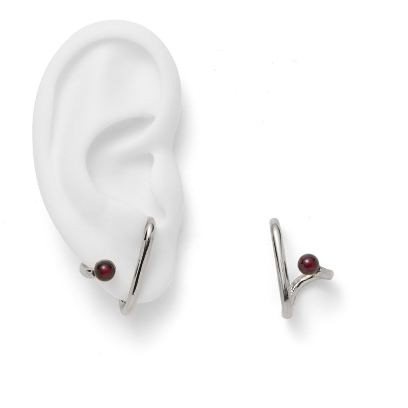 Garnet Clutch Earring in Silver
